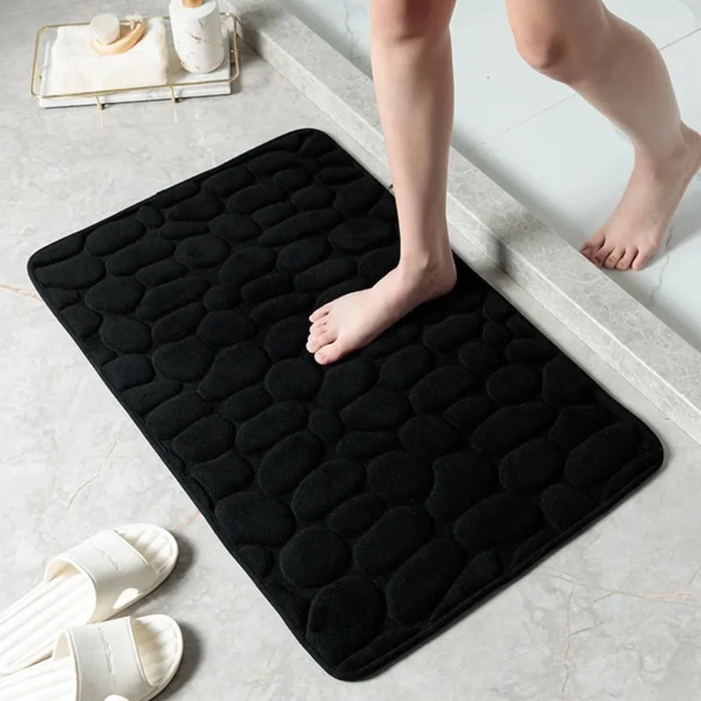 Cobblestone Comfort: Memory Foam Bath Mat with Non-Slip Base